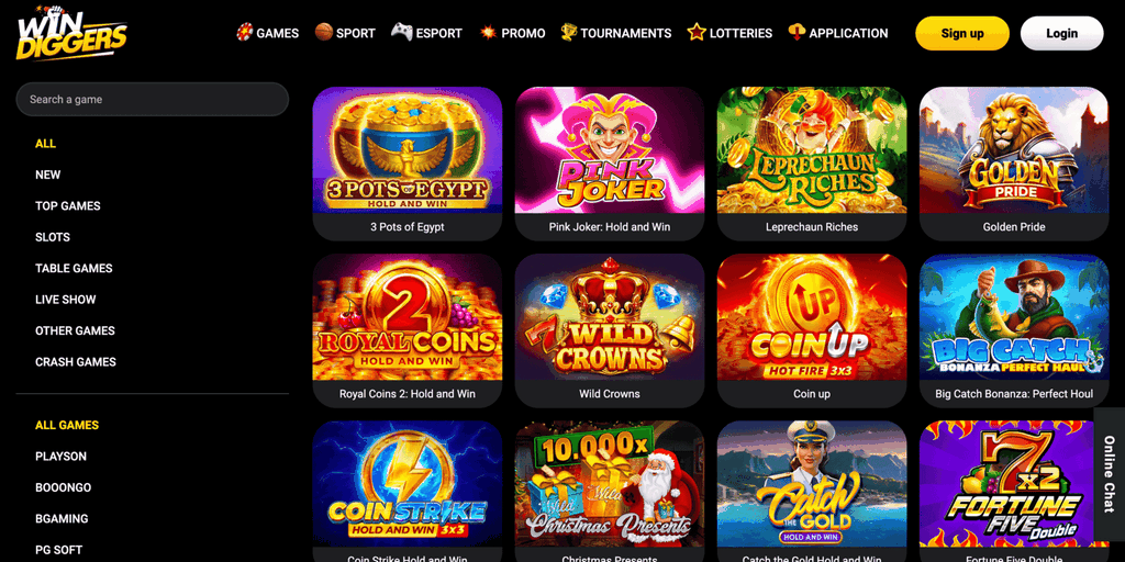 Win Diggers Online Casino Mobile Gaming